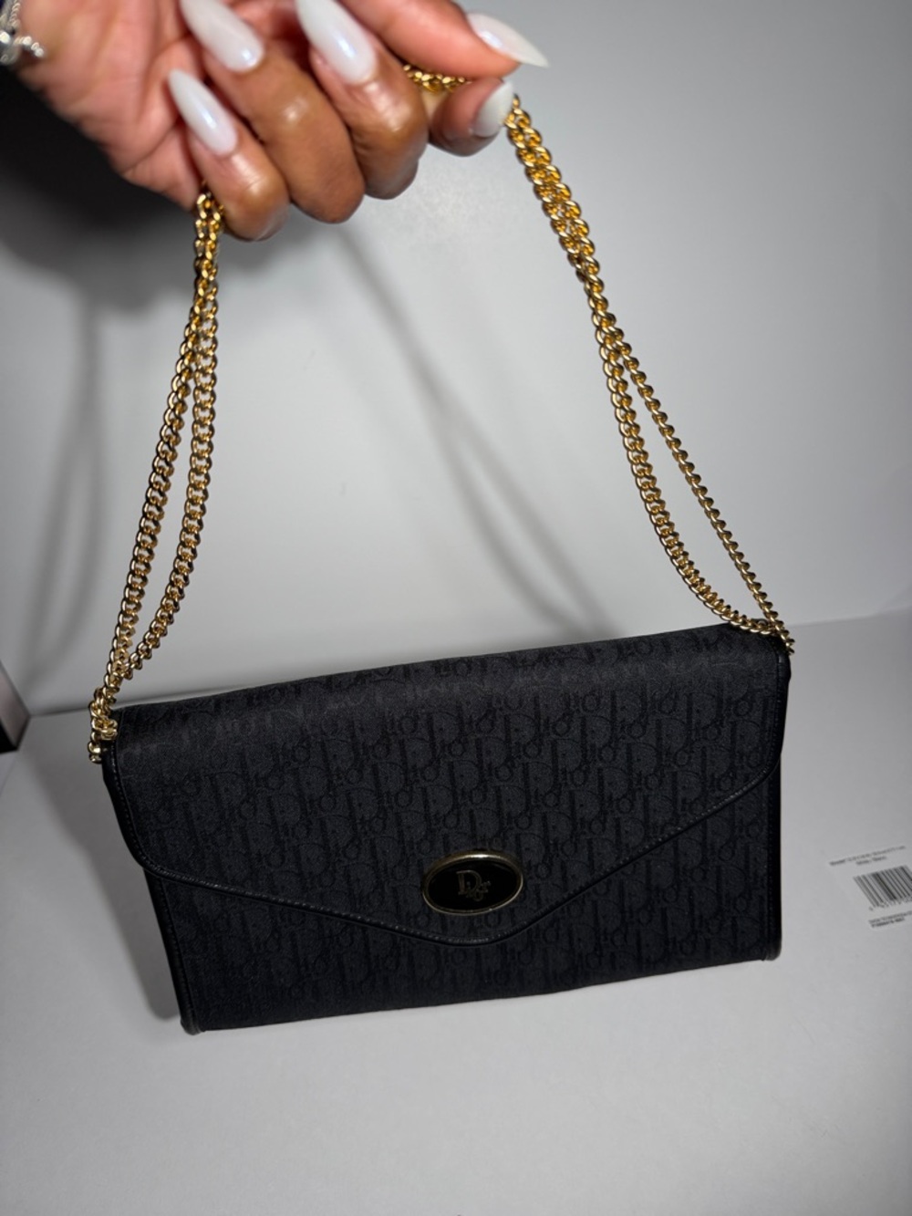 Pre-Love Christian Dior Trotter Canvas  Black Envelope Crossbody with Gold Chain - Picture 3 of 17